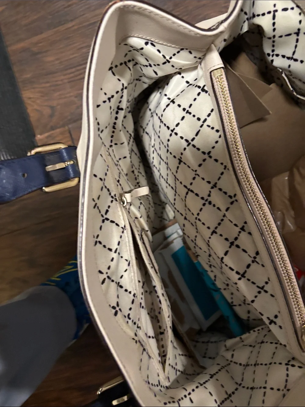 kate spade Cream and Navy Two-Tone Leather Tote